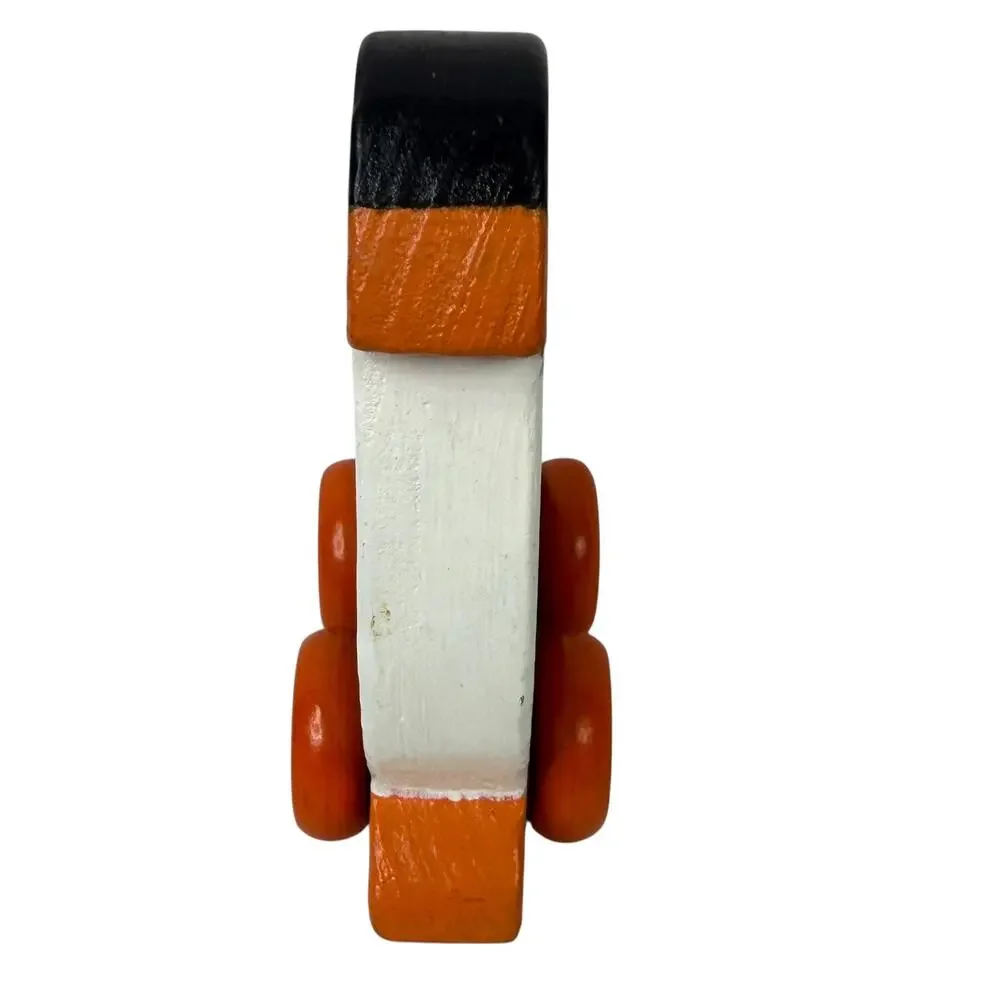 Vintage Wooden Penguin Rolling Push Toy Animal Toy Orange Wheels 4in Montessori‎